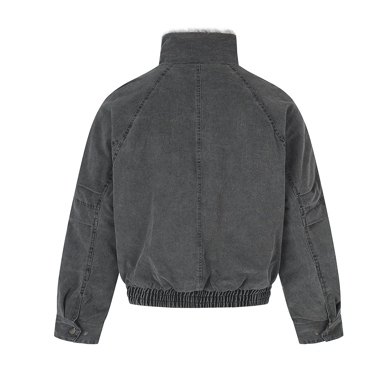 Faux Fur Collar Padded Bomber Jacket – Oversized Cotton Shell