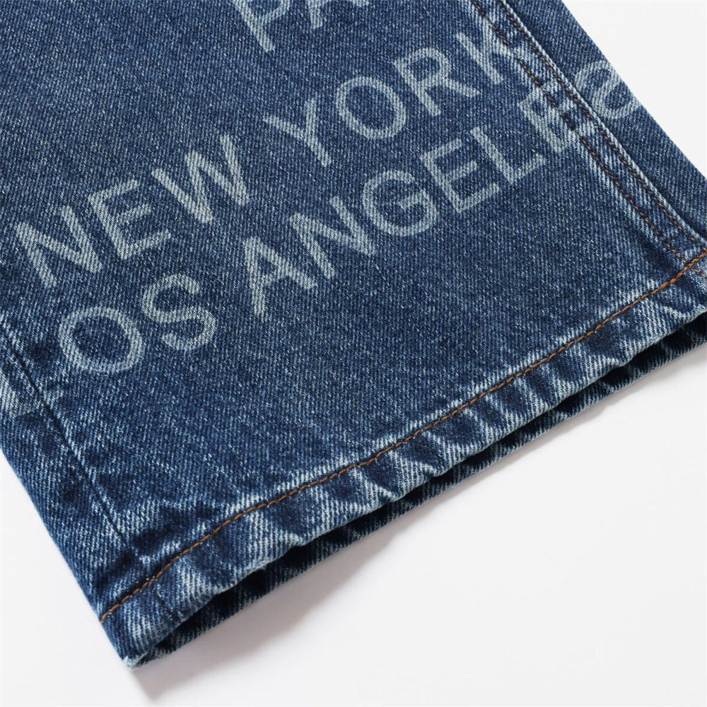 Men's Wide Straight-Leg Jeans – Allover City Names & Lightning Bolt Print