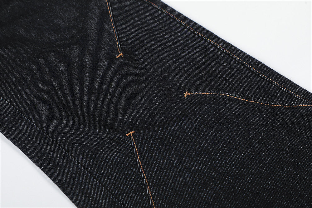 Wide-Leg Raw Denim Jeans – High Street Diagonal Seam Detail