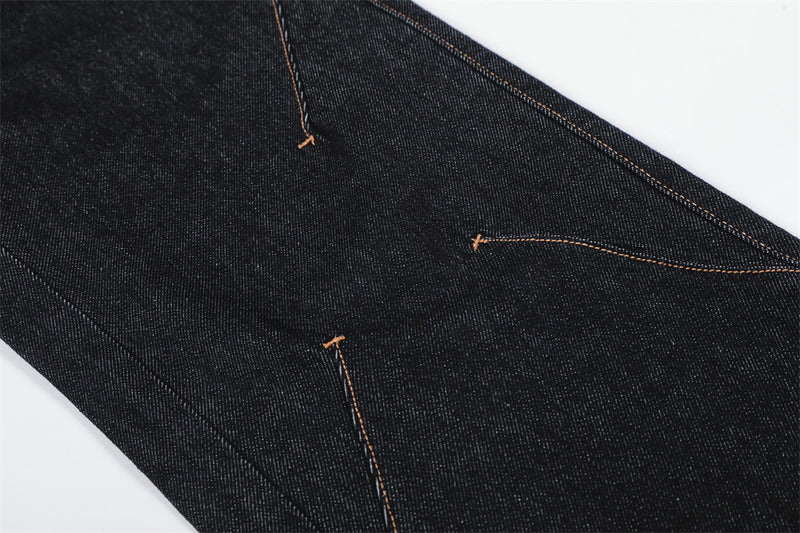 Wide-Leg Raw Denim Jeans – High Street Diagonal Seam Detail