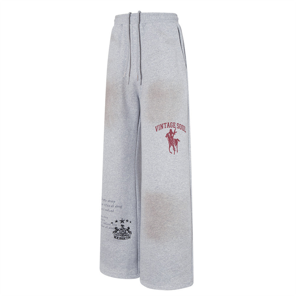 Pantalon de survêtement baggy large à imprimé graphique effet usé – Vintage Soul Rebirth