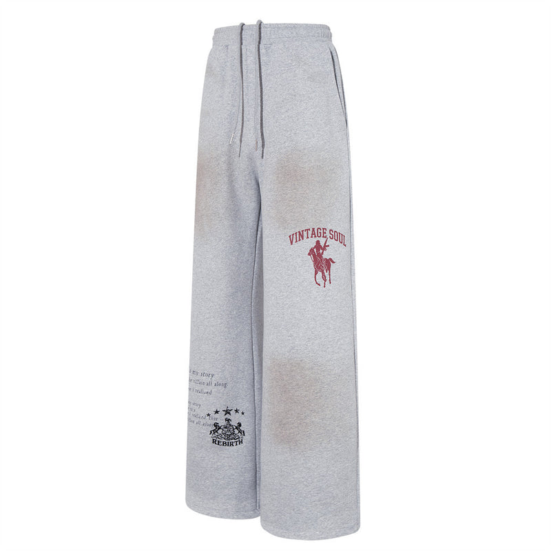 Pantalon de survêtement baggy large à imprimé graphique effet usé – Vintage Soul Rebirth