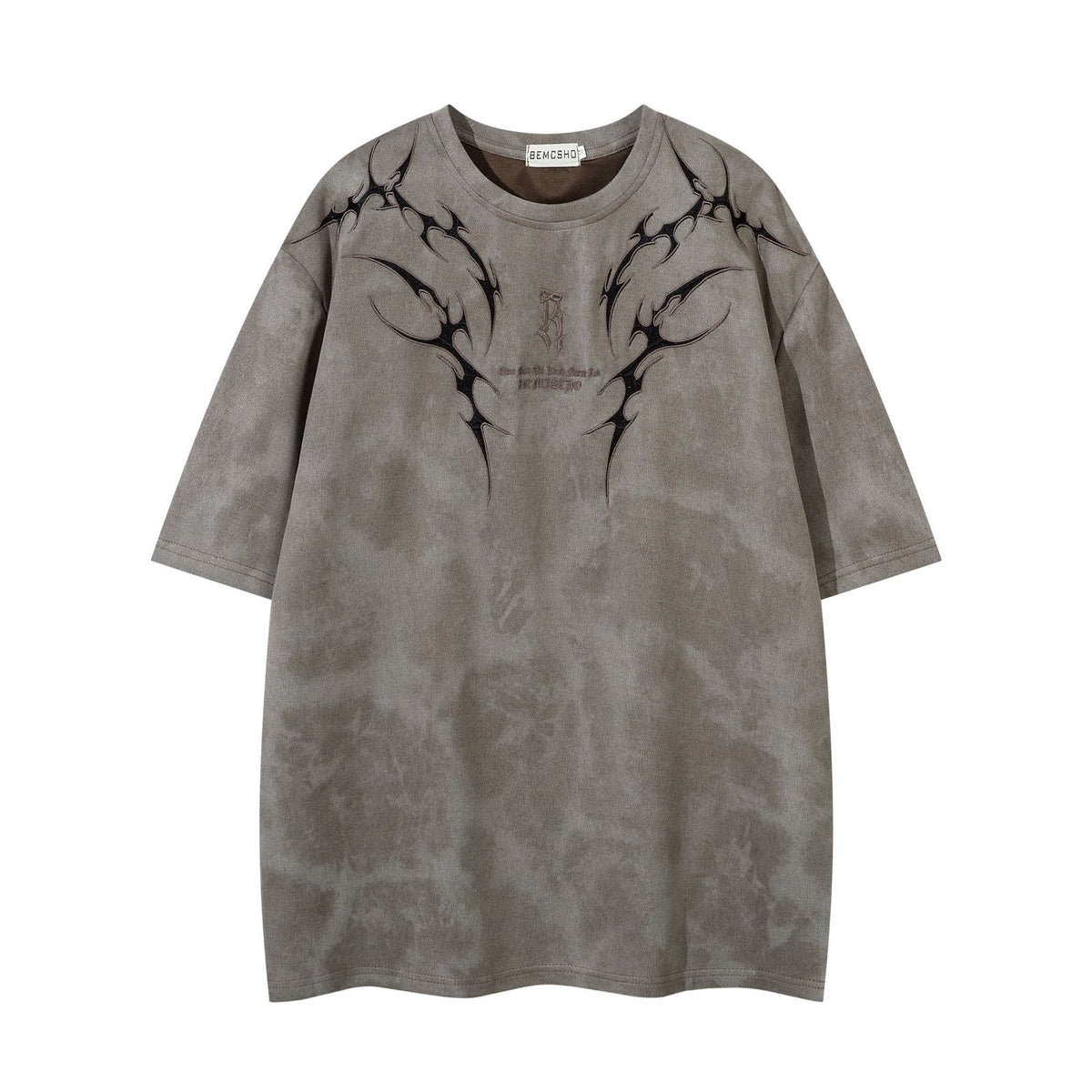 Tribal Thorn Graphic Acid Wash Oversized T-Shirt Men