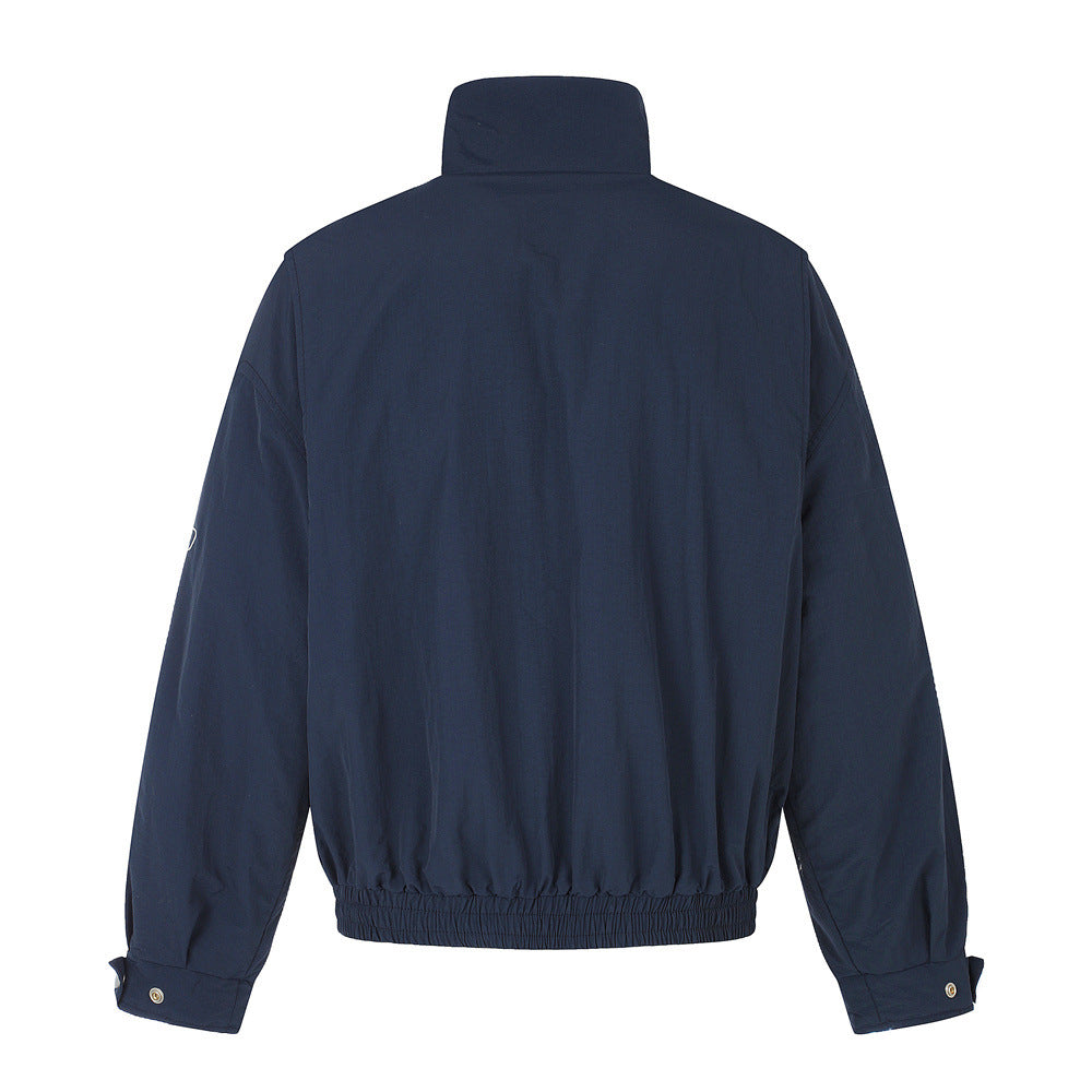 Reversible Stand-Collar Jacket Men's Dalmatian Faux Fur & Nylon Oversized Bomber