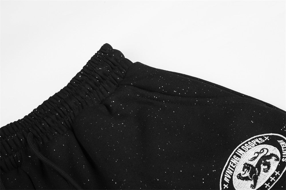 Baggy Track Pants Mens Wide-Leg Star Graphic Sweatpants with Glitter Fabric
