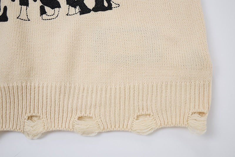 Pull oversize à col rond en maille destroy Saint 23 – Sweat streetwear
