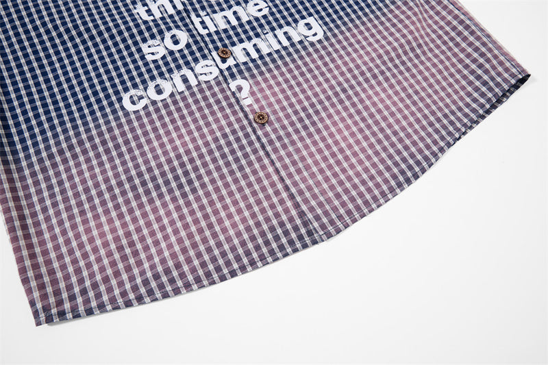 Camisa de manga larga con degradado de cuadros – Corte oversize con estampado de letras