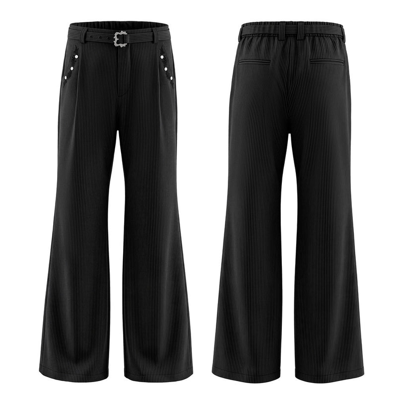 Pantalon ample rayé pour homme avec broderies florales et ceinture