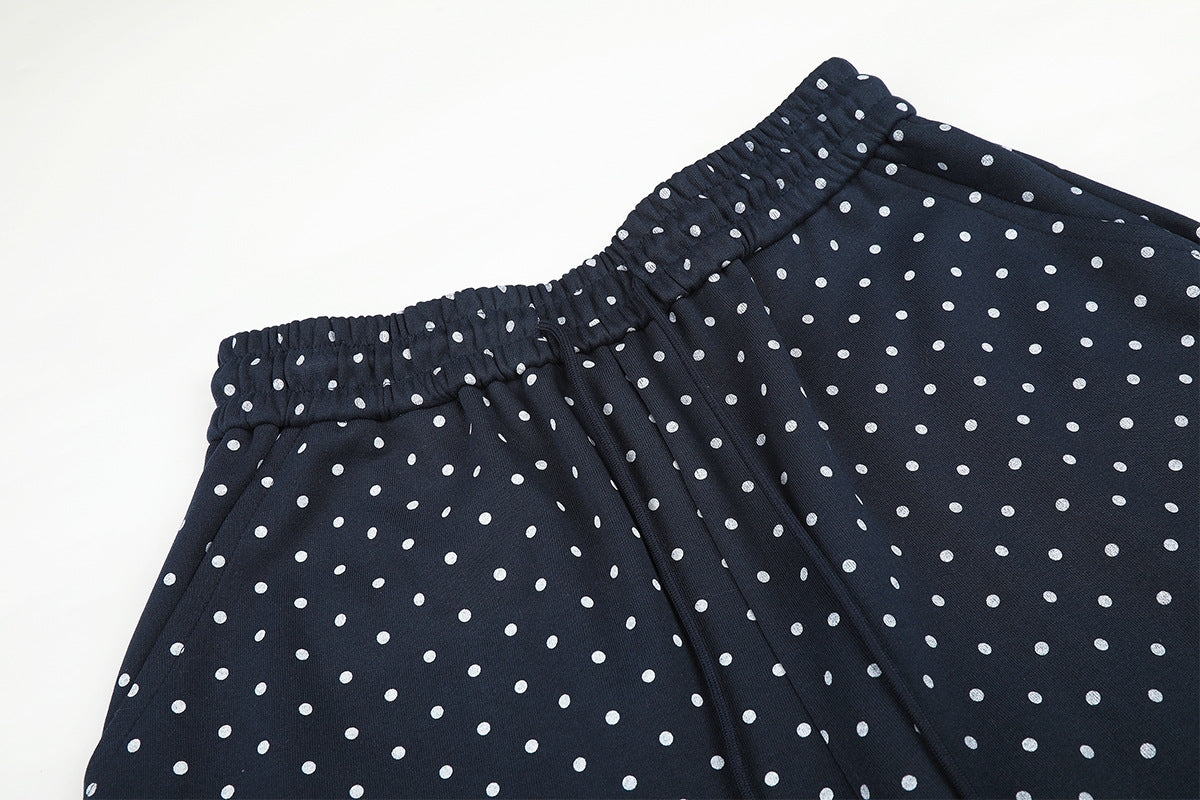Pantalon de survêtement à jambes larges, imprimé pois et étoiles, taille à cordon