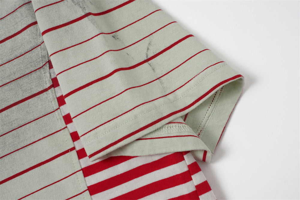 Distressed Stripe Patchwork Oversized T-Shirt | Washed Irregular Spliced Streetw