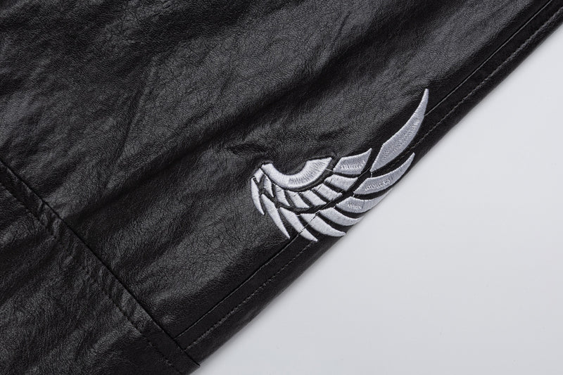 Blouson bomber en similicuir PU brodé – Style vintage racing et flight américain
