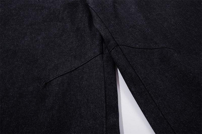Wide-Leg Jeans – Gothic Cross & Sword Print Black Denim, Baggy High-Street Fit
