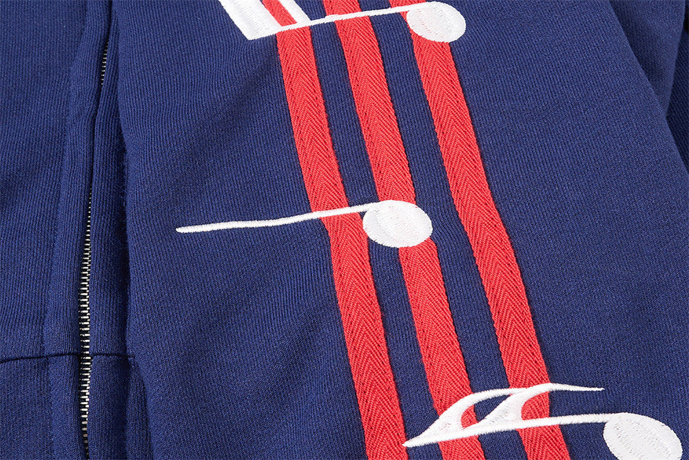 Track Jacket Stand Collar Music Note Embroidery Stripe Sleeves Skatepark 23