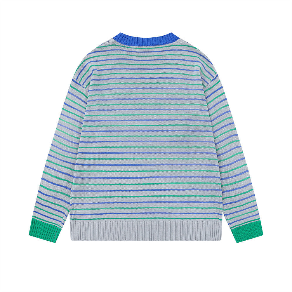 Jersey Extragrande de Cuello Redondo para Hombre – Punto de Rayas con Estampado de Corderos y Estrellas