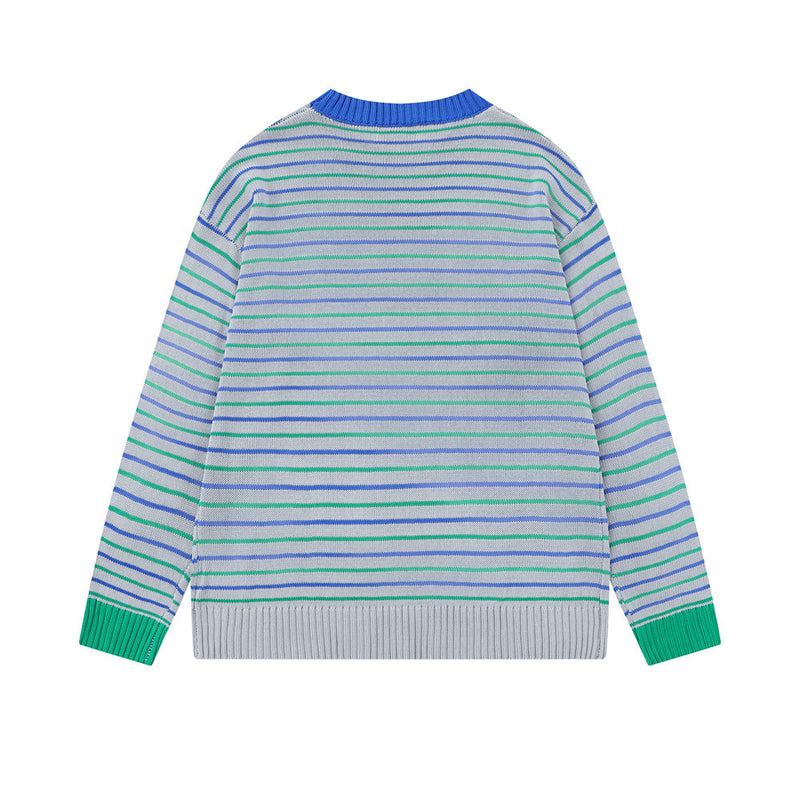 Jersey Extragrande de Cuello Redondo para Hombre – Punto de Rayas con Estampado de Corderos y Estrellas