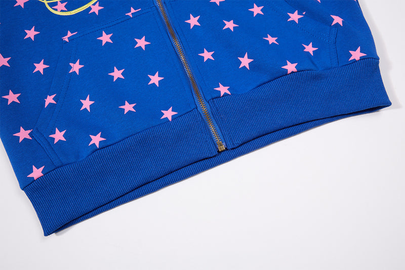 Hoodie zippé à motif étoiles, capuche bordée de fausse fourrure et motif « I ♥ Me »