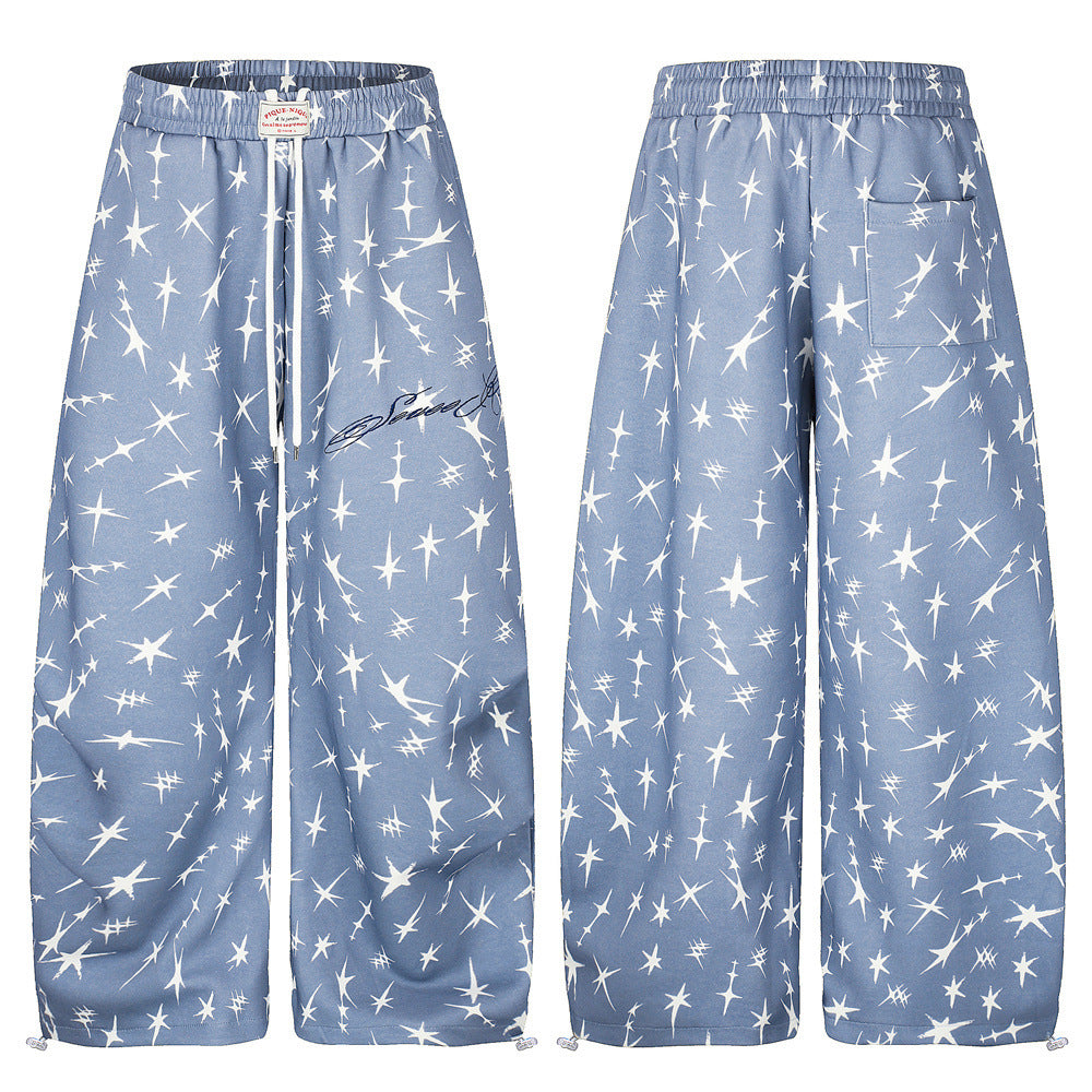 Star Print Wide-Leg Sweatpants – Men's Loose Fit Streetwear Pants in Blue