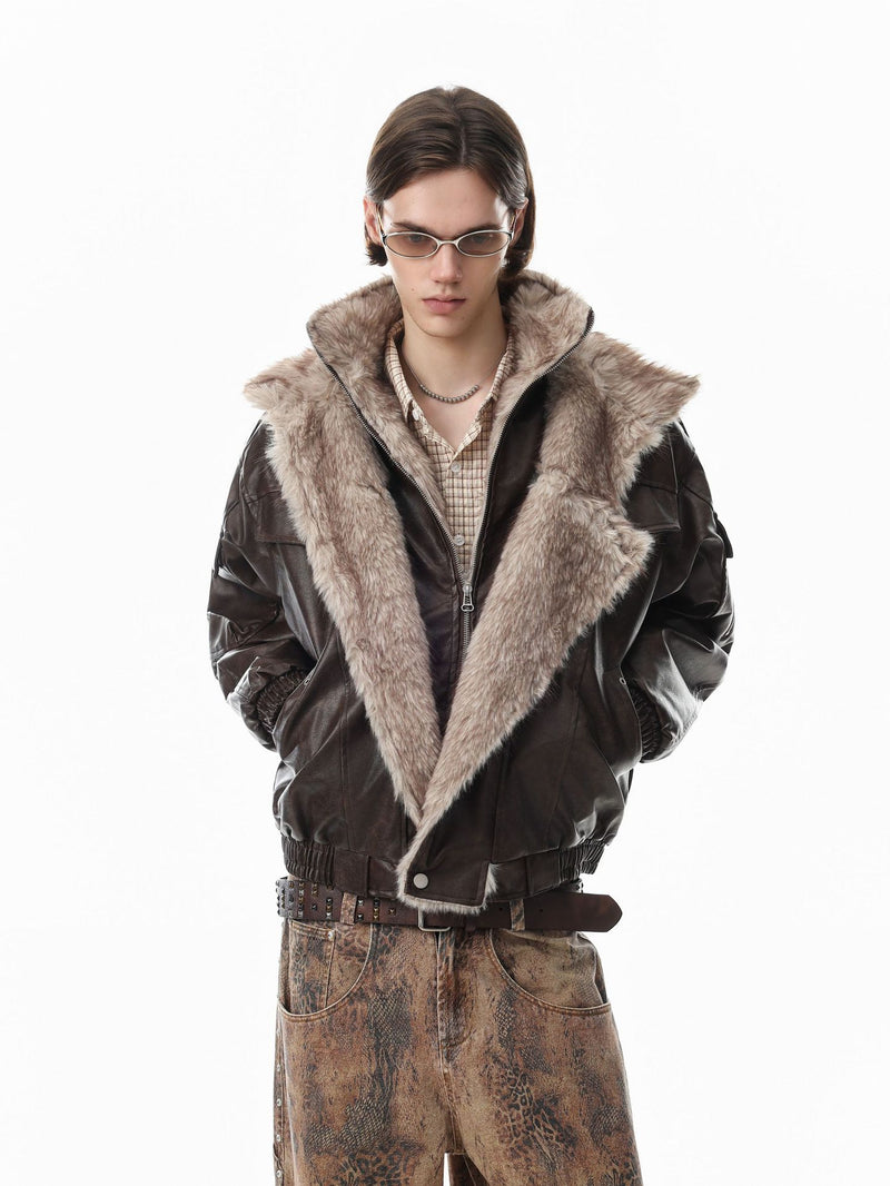 Faux Leather Fur-Lined Bomber Jacket – Cold Weather Motorcycle Jacket with