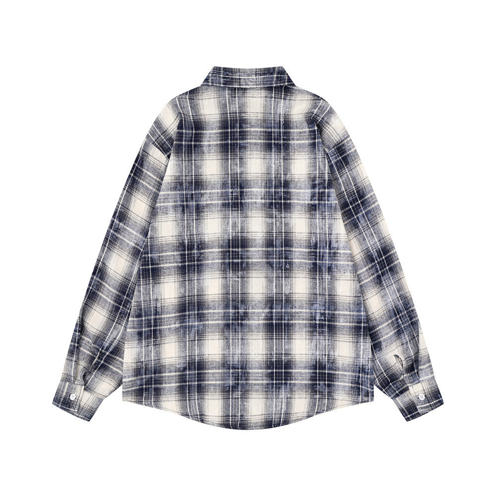 Plaid Flannel Shirt with Union Jack & Star Patch Panel — Oversized Vintage Fit