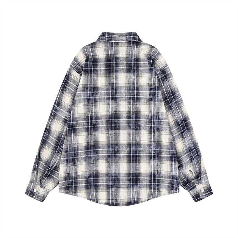 Plaid Flannel Shirt with Union Jack & Star Patch Panel — Oversized Vintage Fit