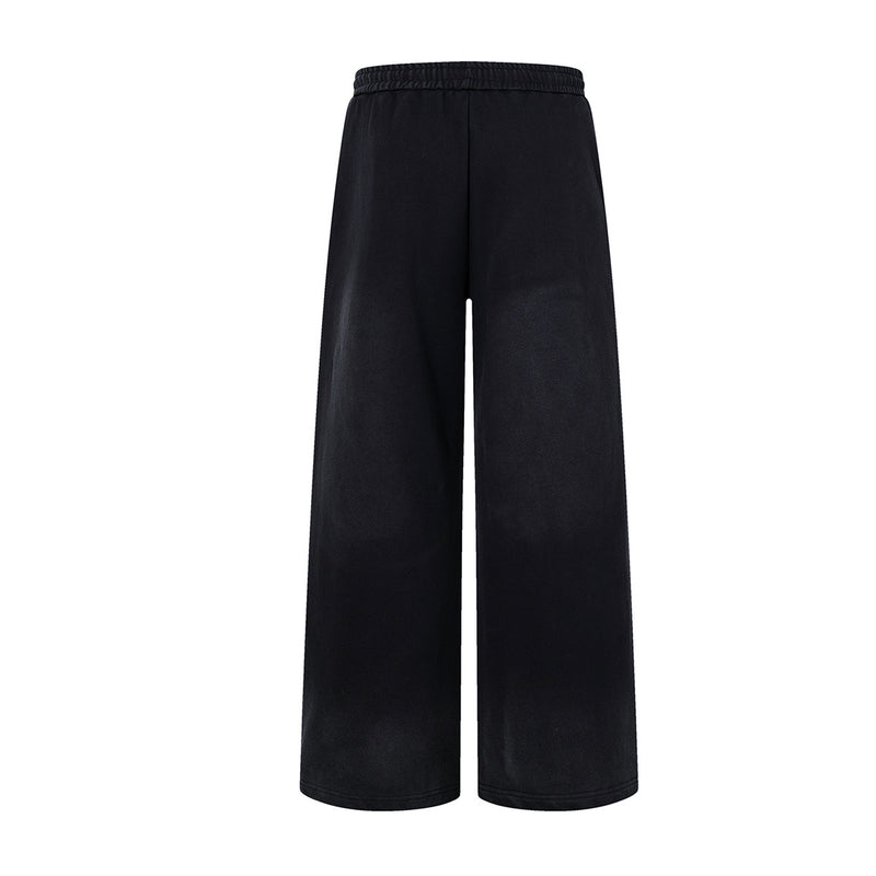 Wide-Leg Sweatpants – Vintage Washed Heraldic Graphic, Relaxed Straight Fit