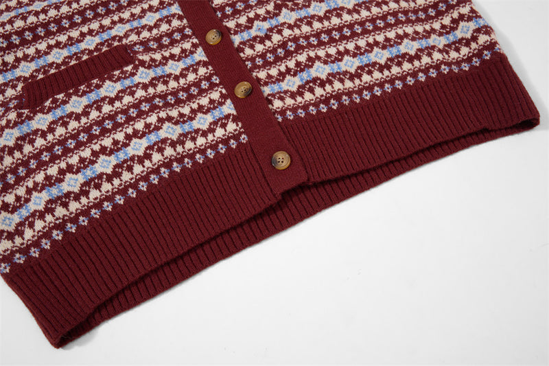 Chaleco de punto Fair Isle de hombre – Cárdigan sin mangas con cuello de pico y botones frontales