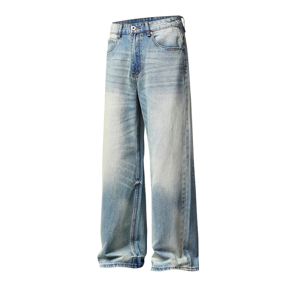 Wide-Leg Baggy Jeans Men – Light Blue Vintage Washed Straight Fit