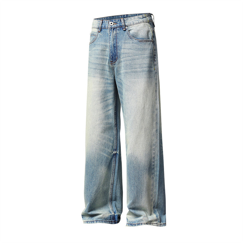 Wide-Leg Baggy Jeans Men – Light Blue Vintage Washed Straight Fit