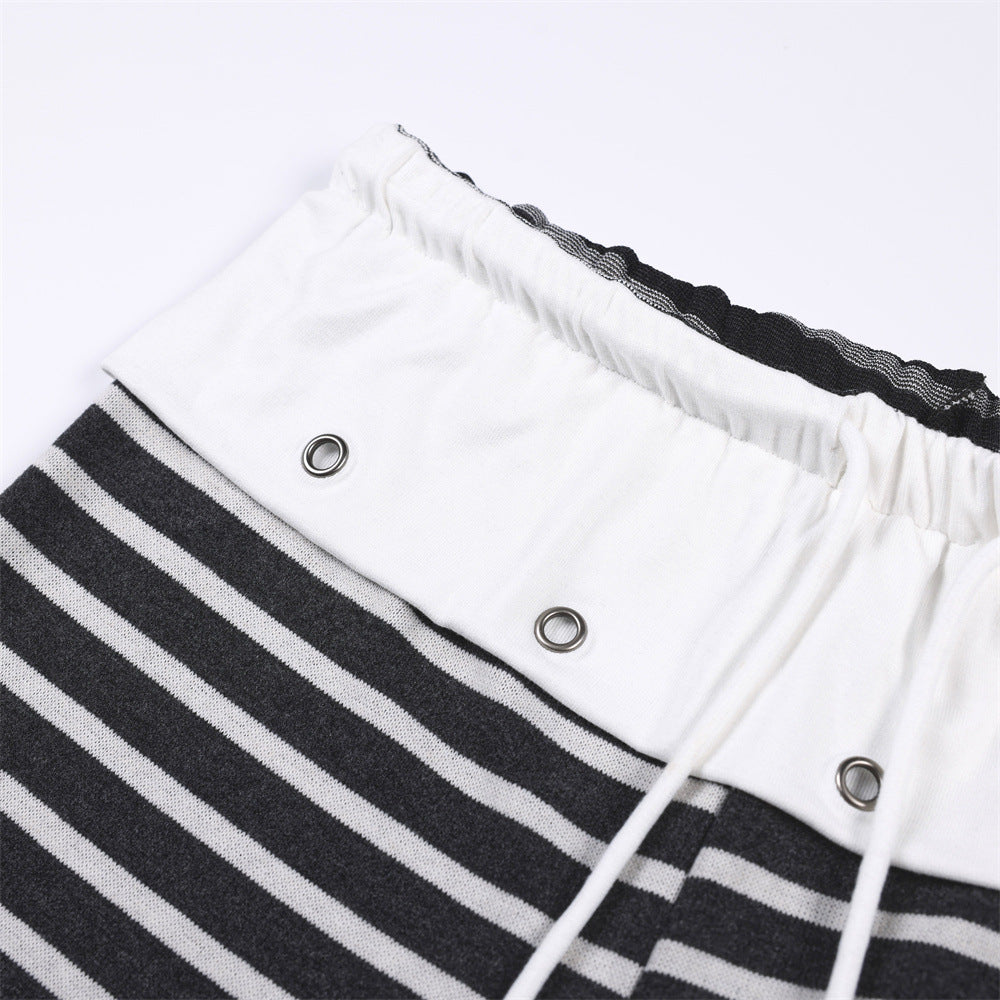 Wide-Leg Striped Pants with Colorblock Waistband – Men's Relaxed Fit