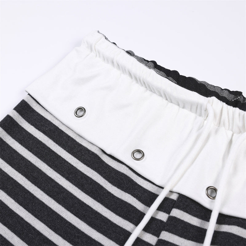 Wide-Leg Striped Pants with Colorblock Waistband – Men's Relaxed Fit
