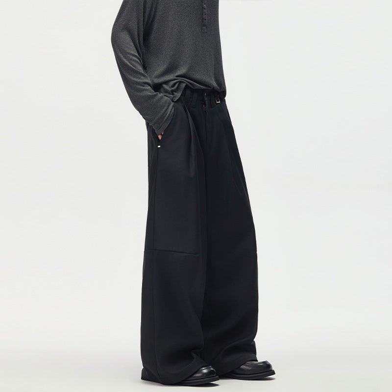 Wide-Leg Pleated Trousers – Men's Straight-Fit Drape Pants in Black