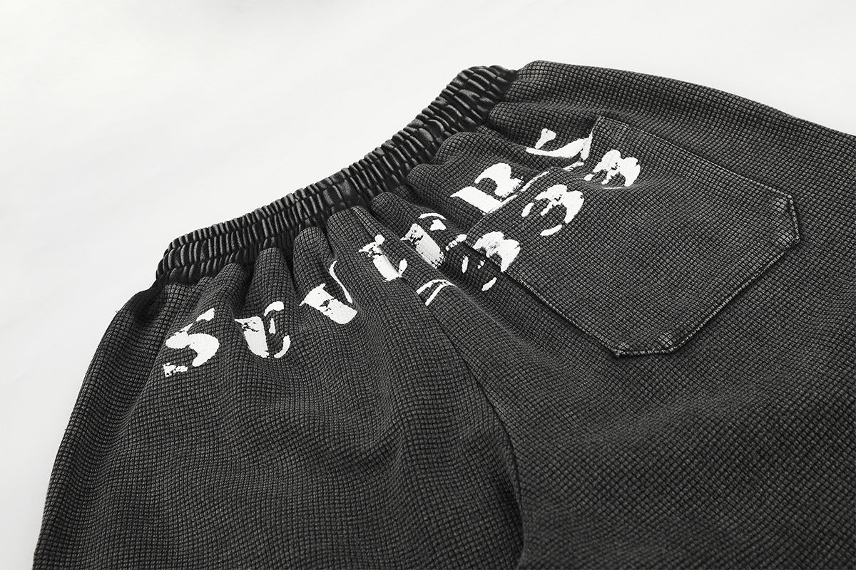 Pantalon de survêtement à jambes larges – Imprimé graphique vintage acid wash, coupe ample
