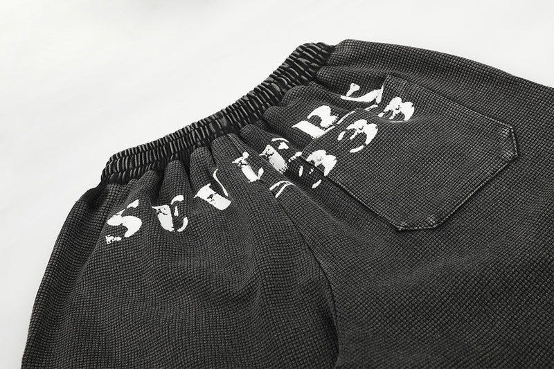 Pantalon de survêtement à jambes larges – Imprimé graphique vintage acid wash, coupe ample