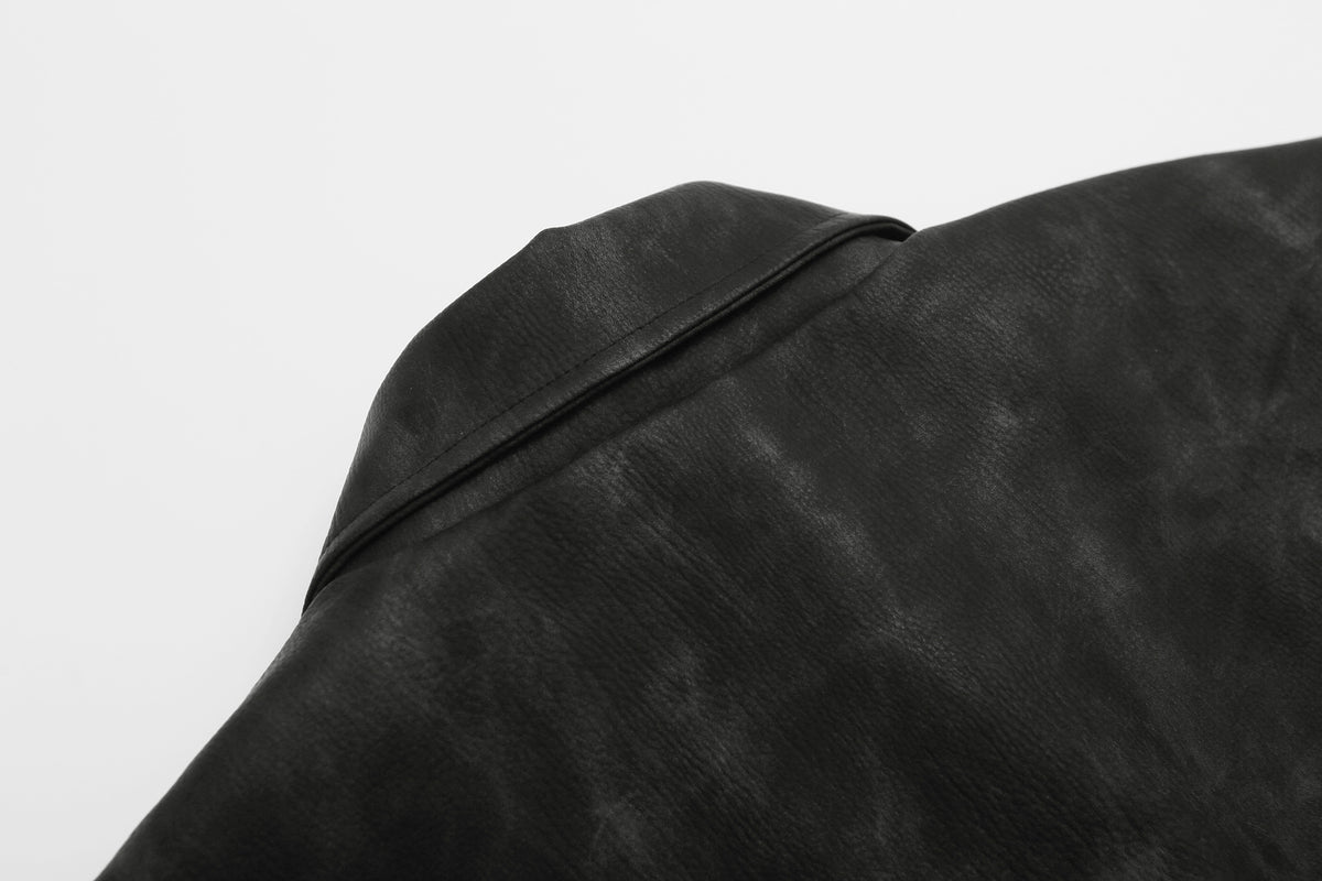Military-Style Faux Leather Jacket – Punk Band Collar with Decorative Buttons