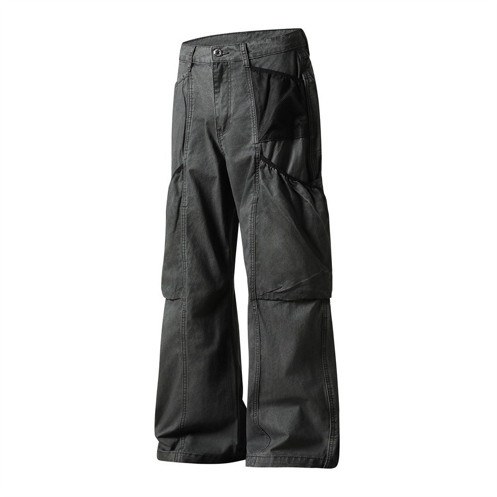 Wide-Leg Cargo Pants – Washed Vintage American Workwear with Oversized Pockets