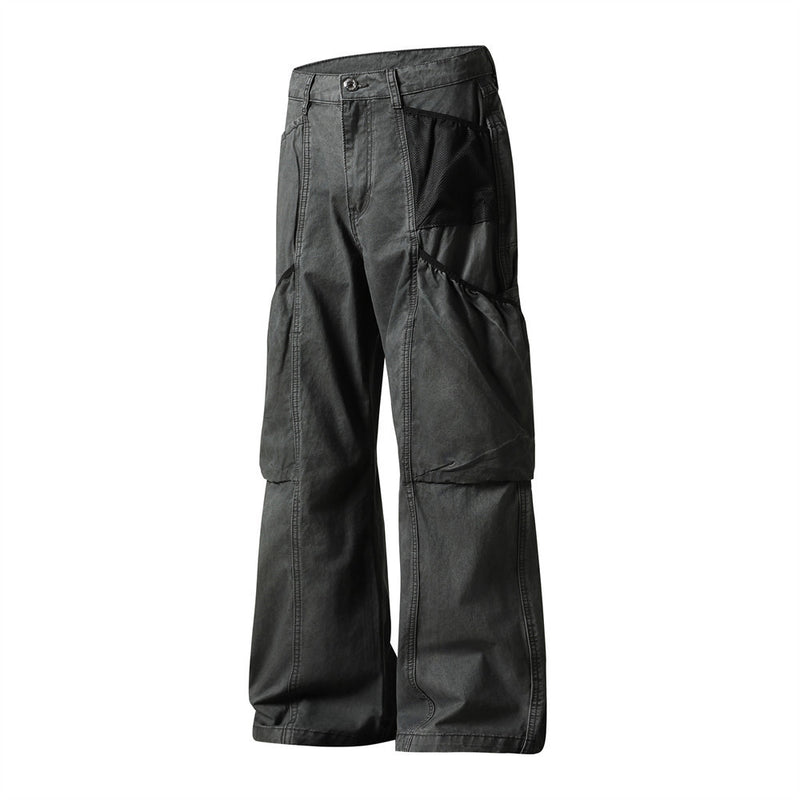Wide-Leg Cargo Pants – Washed Vintage American Workwear with Oversized Pockets