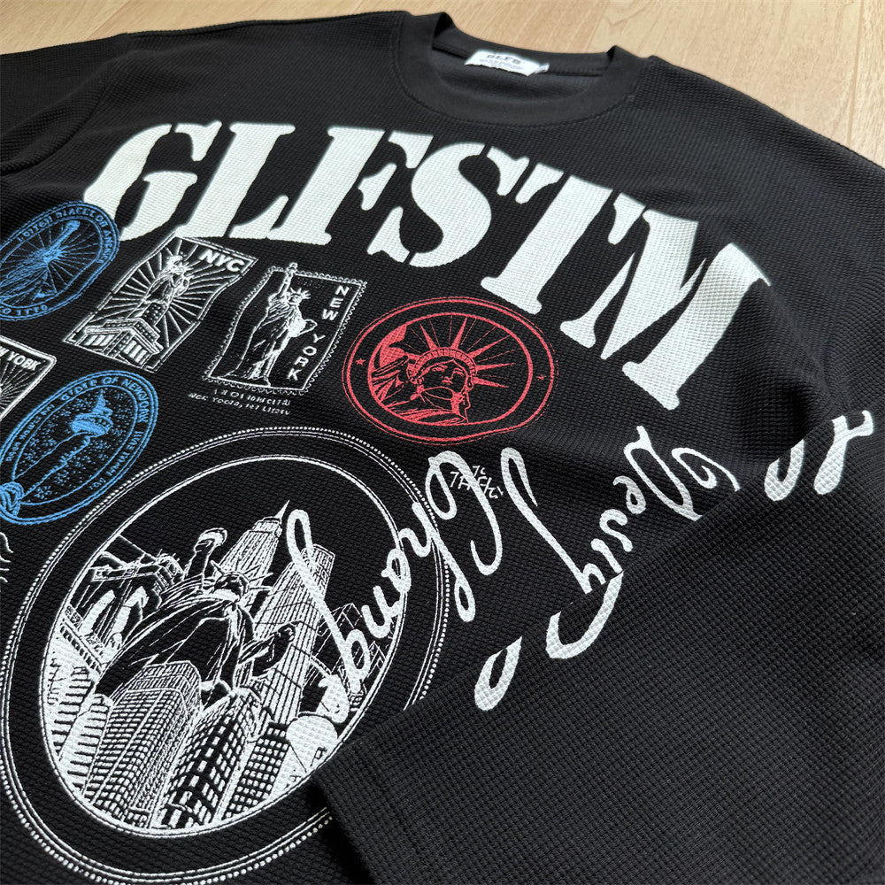 GLFSTM New York Graphic Long-Sleeve Waffle-Knit Tee – Oversized Crew Neck
