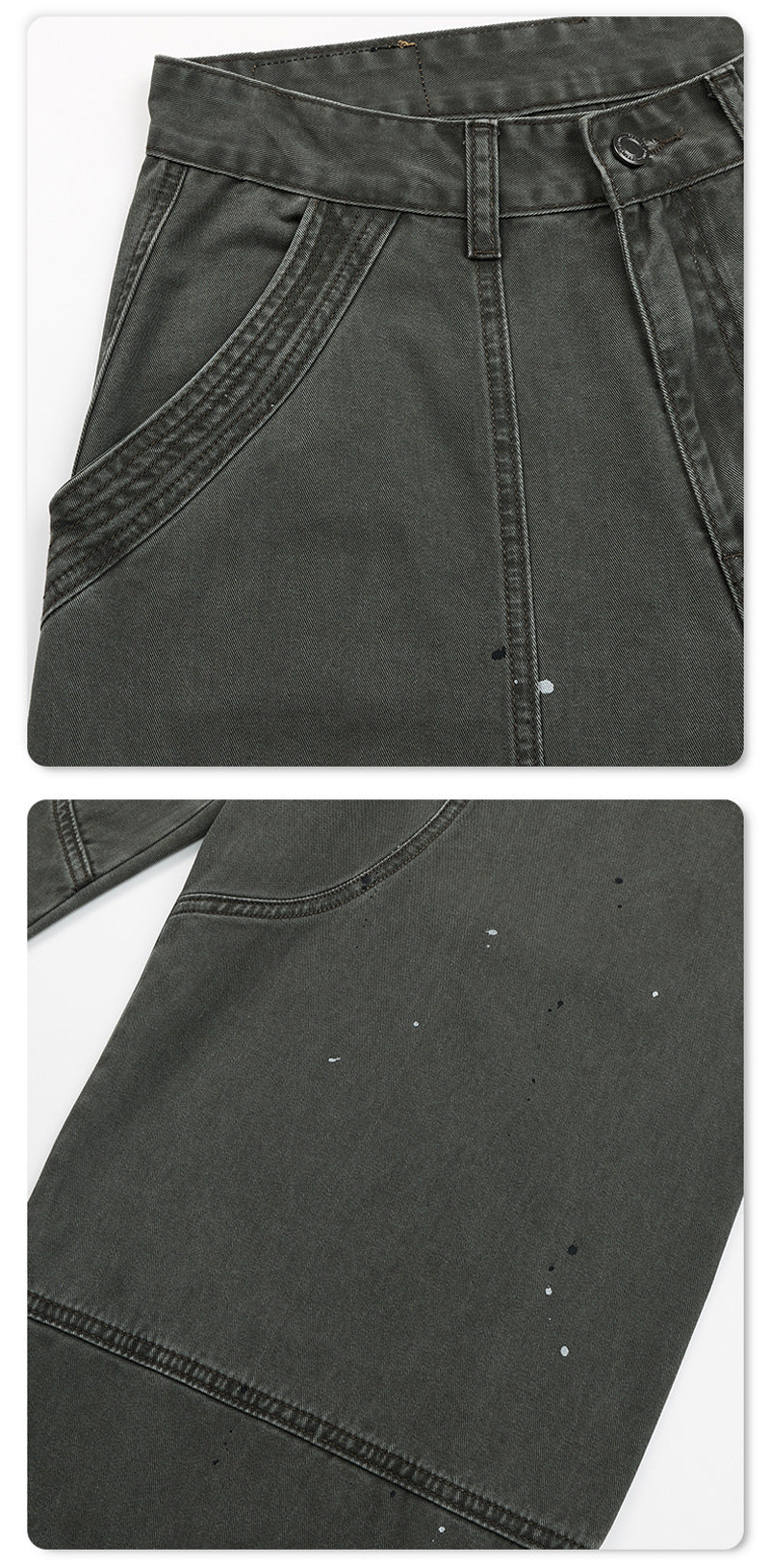 Baggy Cargo Pants Men – Olive Green Paint-Splatter Deconstructed Workwear