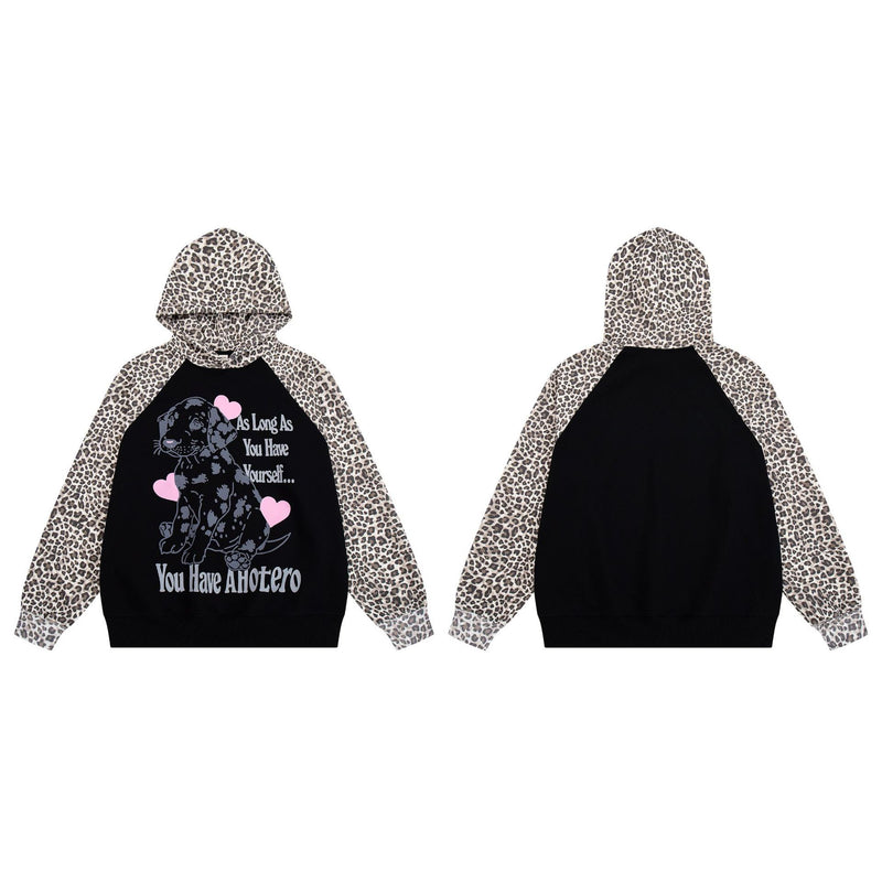 Raglan-Hoodie mit Leopardenprint, Dalmatiner-Grafik & rosa Herzen
