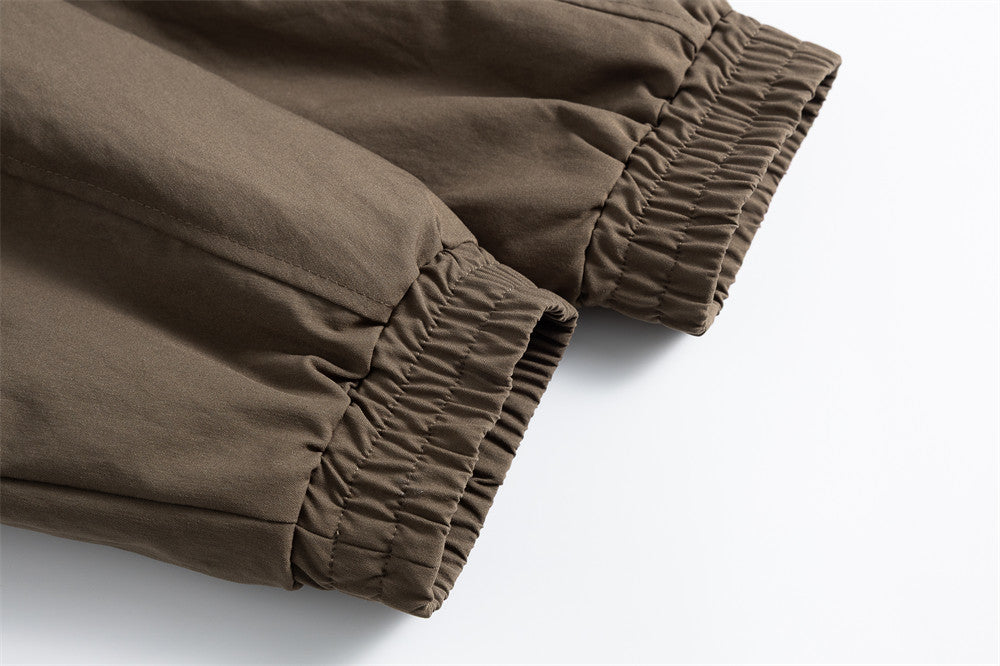 Men's Pleated Bomber Jacket with PU Leather Collar — Relaxed Fit Workwear Flight
