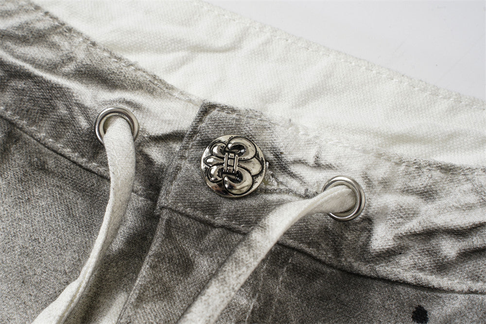 Distressed Wide-Leg Jeans | Grunge Punk Dirty-Wash Double Waistband Pants