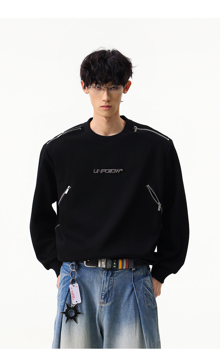 Sweat col rond inspiré du style moto avec détail zippé