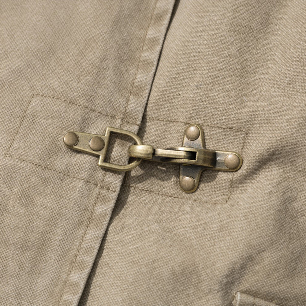Men's Padded Canvas Jacket with Faux Fur Collar & Metal Toggle Closures