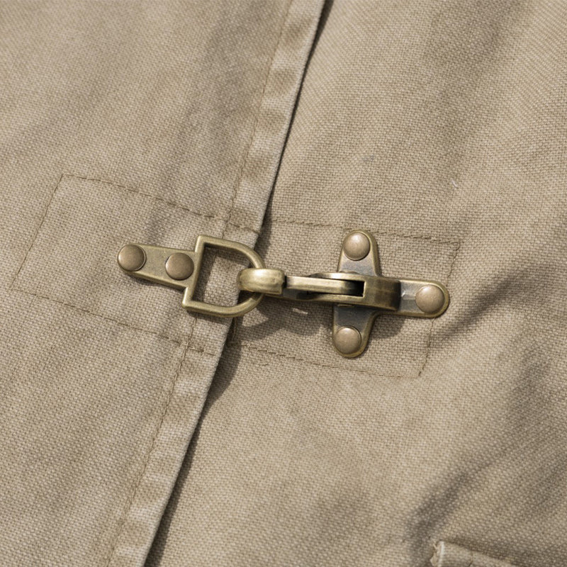 Men's Padded Canvas Jacket with Faux Fur Collar & Metal Toggle Closures
