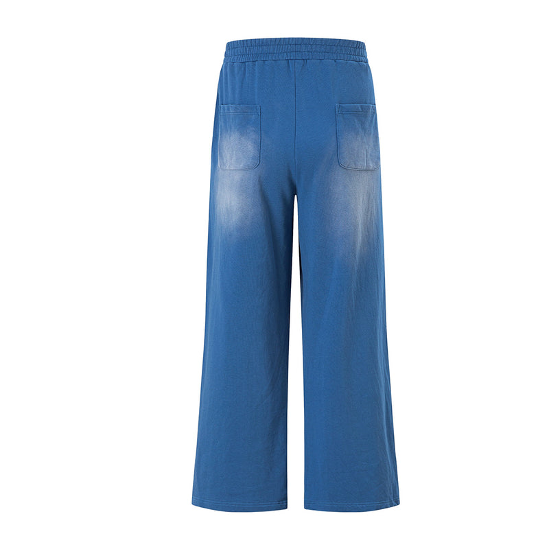 Pantalon de survêtement à jambes larges avec motif d’étoiles et de lettres, coupe décontractée délavée