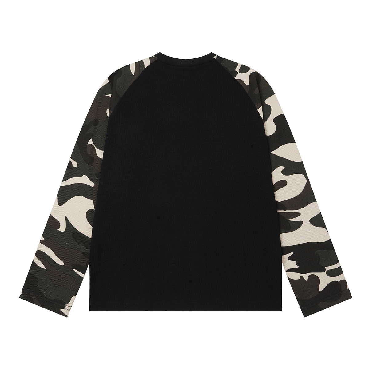 Baggy Long Sleeve Shirt – Camo Raglan Sleeves & Vintage Rock Graphic
