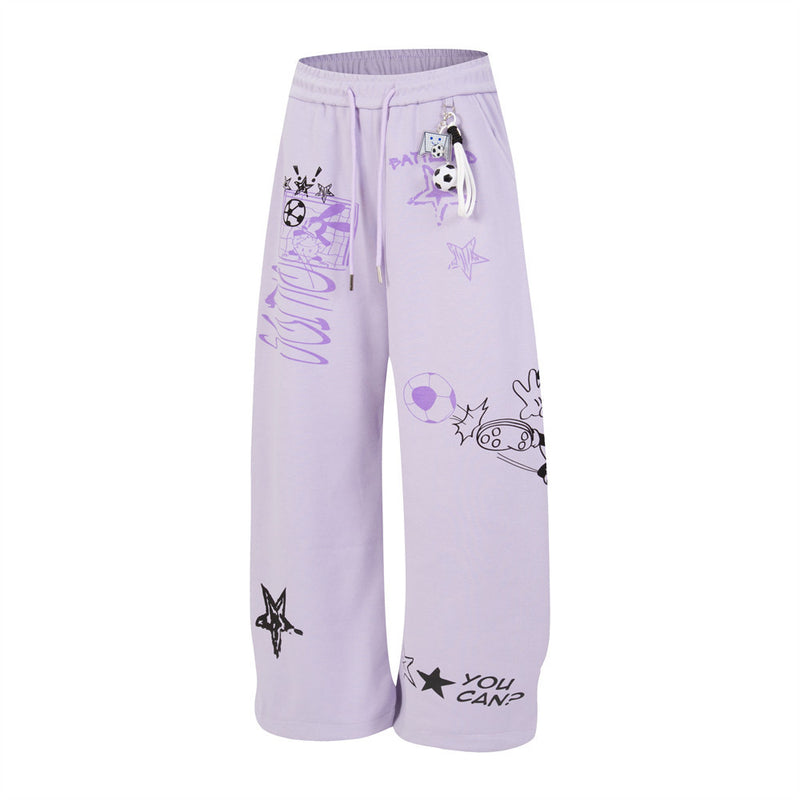 Mickey Mouse Graphic Print Wide-Leg Sweatpants – Y2K Hip Hop Street Style