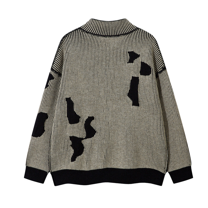 Distressed Knit Zip-Up Cardigan Jacket – Reversible Ribbed Sweater Coat