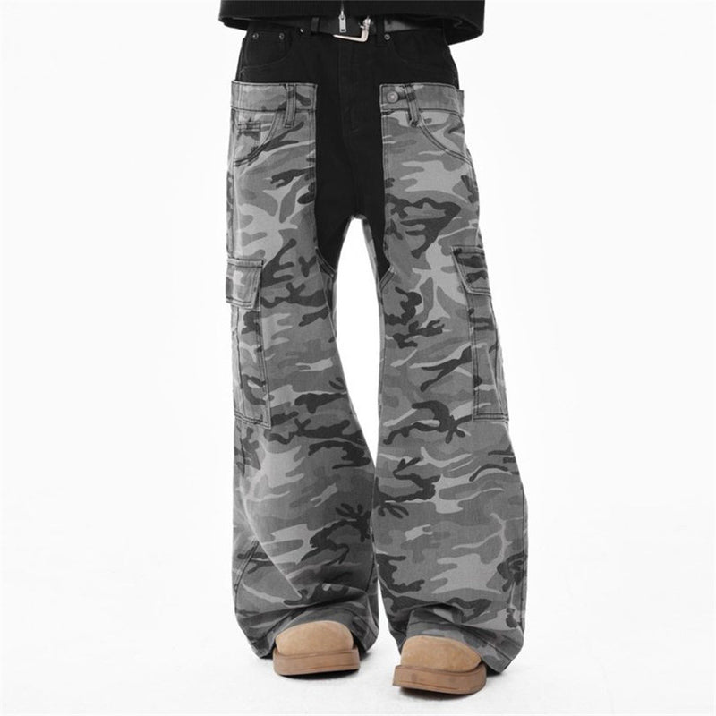 Men's Camo Cargo Pants – Faux Two-Piece Baggy Wide-Leg Denim
