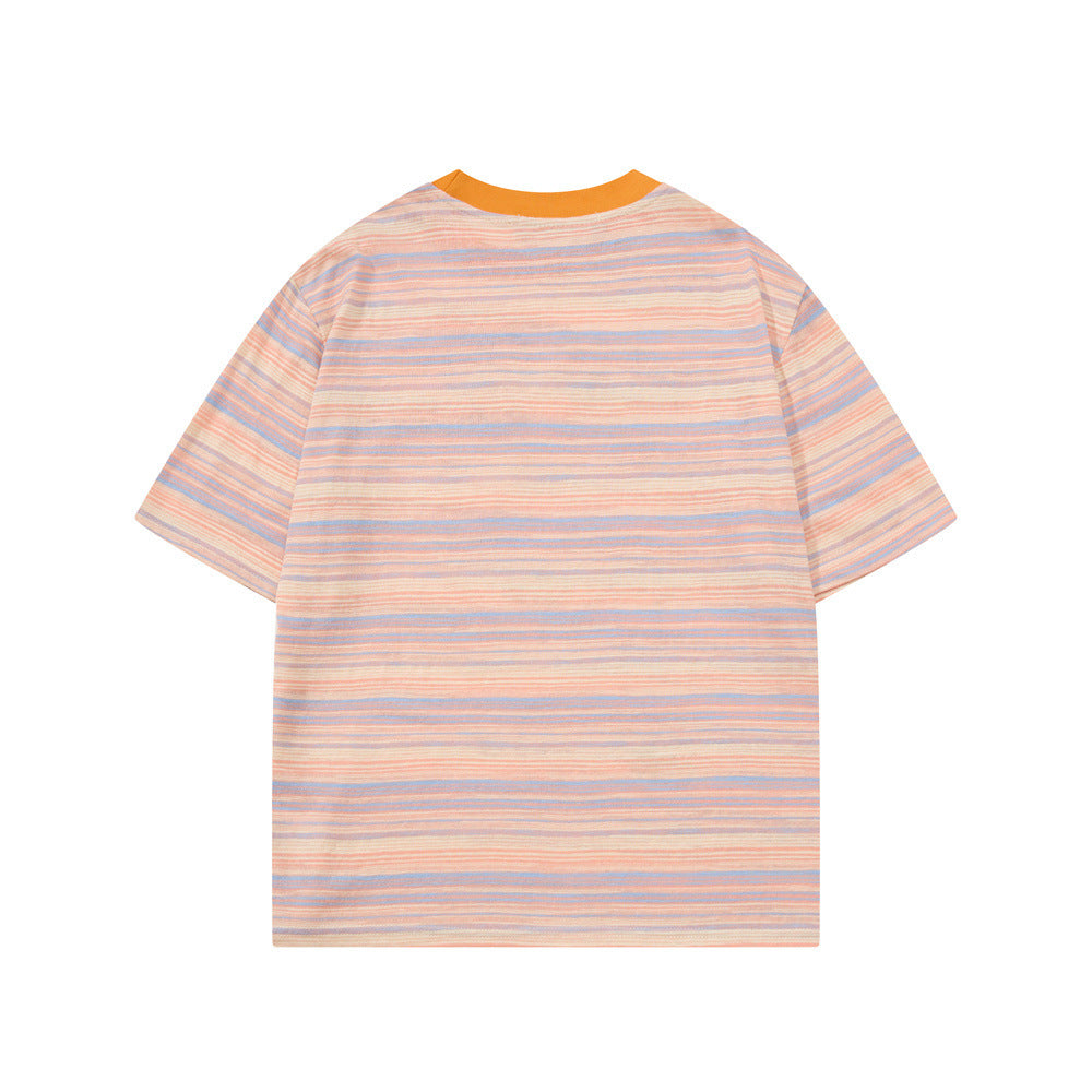Catty Love Cartoon Cat Graphic Striped T-Shirt